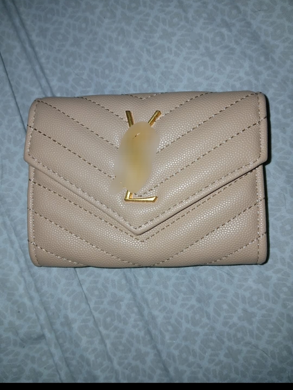 Quilted Beige Leather Wallet with Gold Logo